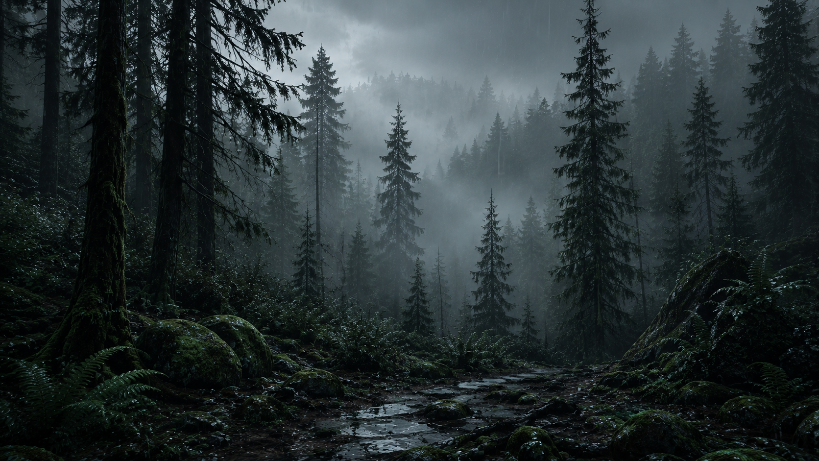 Сет обоев Foggy Pine Forest